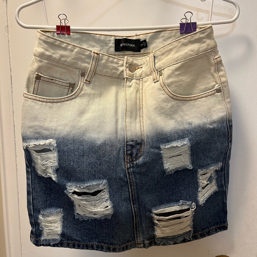 MINKPINK Distressed Denim Skirt